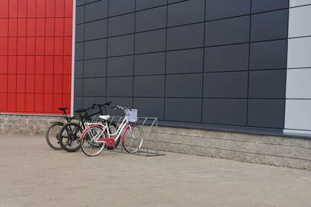 Bike Parking near colorful buildings for any purposeの写真素材