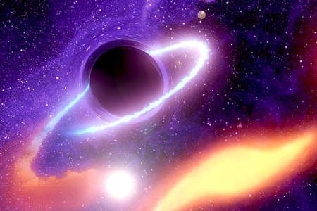 A black hole sucks in space and matter. Elements of this image were furnished by NASA. For any...