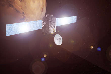 Space satellite in orbit the planet Mars. Elements of this image were furnished by NASA. For any...