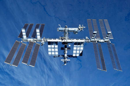 Space station on the background of the earth. In expanded form.