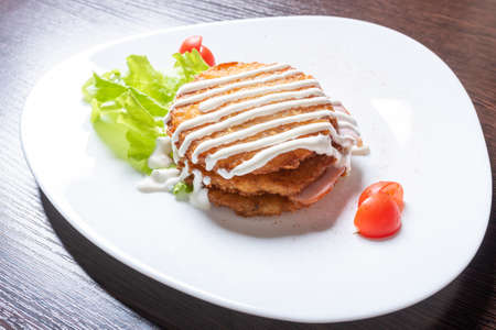 Potato pancakes with ham and herbs. For any purpose.