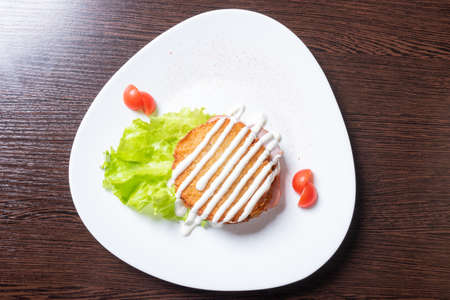 Potato pancakes with ham and herbs. For any purpose.の写真素材