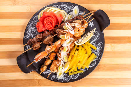 Assorted shrimp and shiitake mushrooms, mussels, and sweet potato. For any purpose.の写真素材