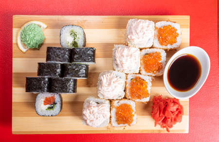 Sushi set rolls with caviar, krill, and other fillings.For any purpose.の写真素材