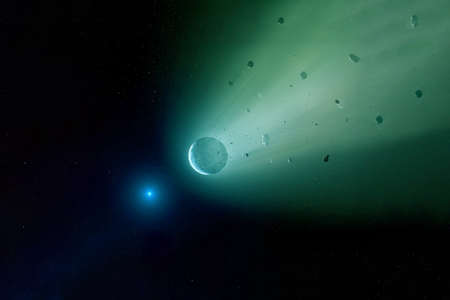 A meteorite in outer space.