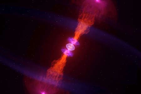 A neutron star, a pulsar, on a dark background.