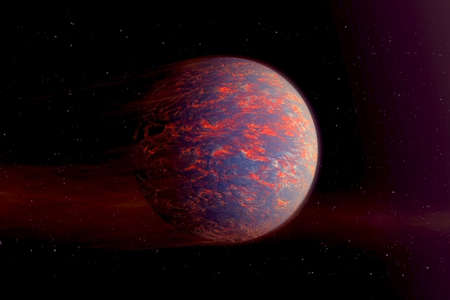 Hot orange exoplanet in deep space.