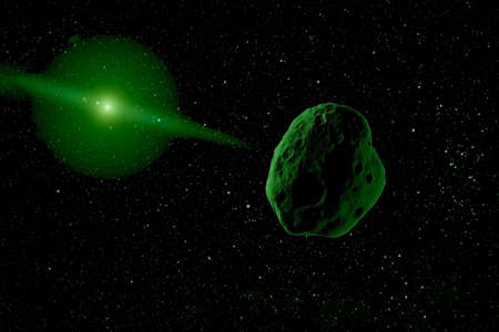 A meteorite in outer space.