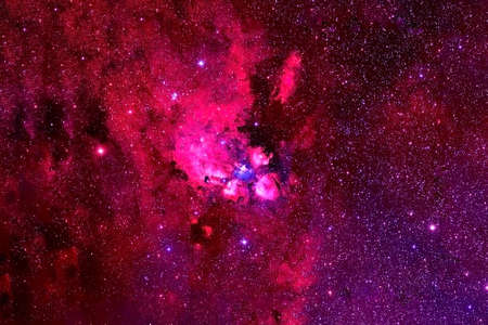 Red nebula in deep space. Background texture.の写真素材