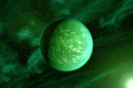 Green exoplanet in deep space.
