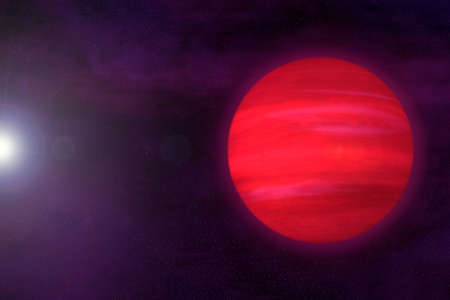 Fantastic exoplanet of red color.