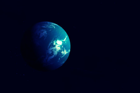Bright exoplanet on a dark background.High quality photoの写真素材