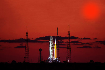 Launch of a space shuttle into space.