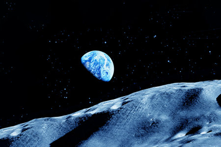 View from the Moon to the Earth, in open space.  high quality photoの写真素材