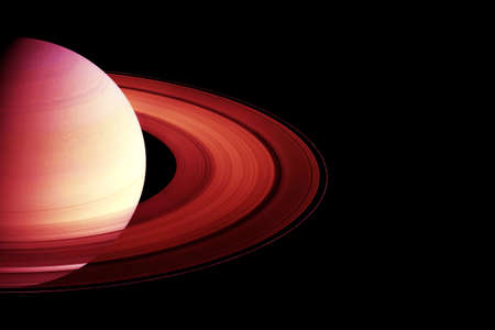 Saturn in unusual colors, on a dark background.の写真素材