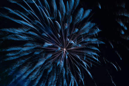 Big and beautiful blue fireworks in the night sky. high quality photoの写真素材
