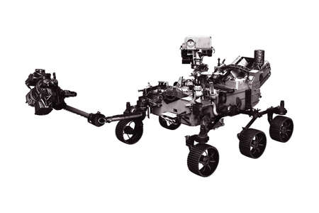 Mars rover isolated on white background.