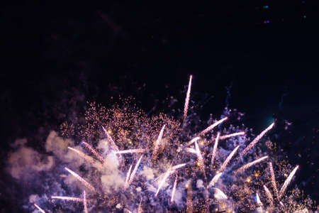 Bright, beautiful blue fireworks in the night sky. high quality photoの写真素材