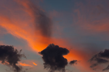 Bright red sky, at sunset, in the city. high quality photo