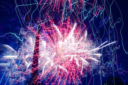 Beautiful multi-colored fireworks against the background of the night sky. high quality photo