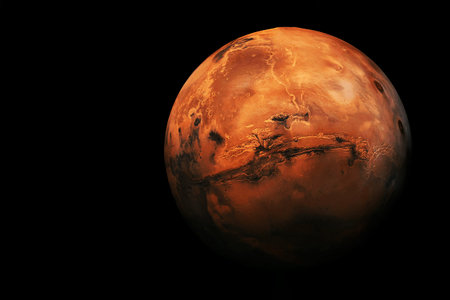 Planet Mars on a dark background.の写真素材
