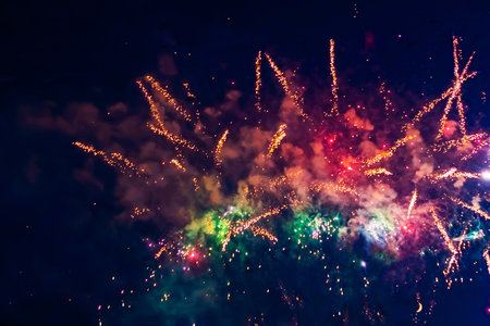 Beautiful multi-colored fireworks against the background of the night sky. high quality photoの写真素材