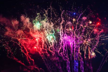 Beautiful multi-colored fireworks against the background of the night sky. high quality photoの写真素材