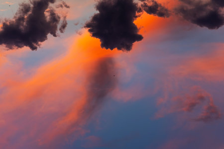 Bright red sky, at sunset, in the city. high quality photo