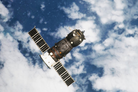 Space cargo ship in flight.の写真素材