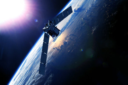 Space satellite above the earth in space.