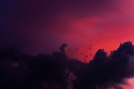 Bright red sky, at sunset, in the city. high quality photo