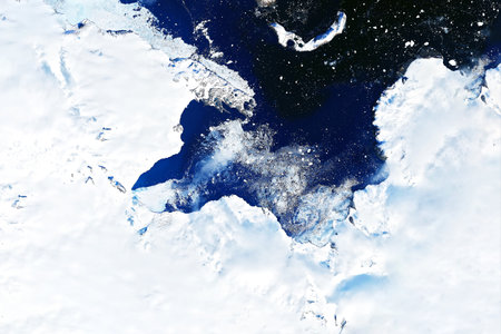 Antarctica from space, melting ice.の写真素材