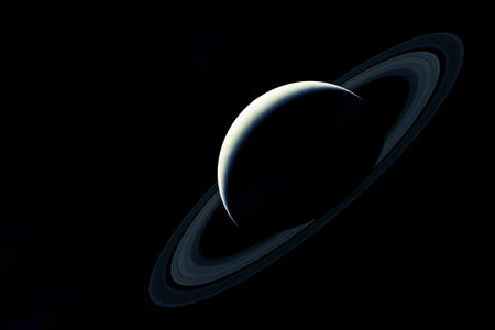 Planet Saturn on a dark background.の写真素材