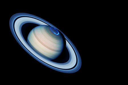 Planet Saturn on a dark background.の写真素材