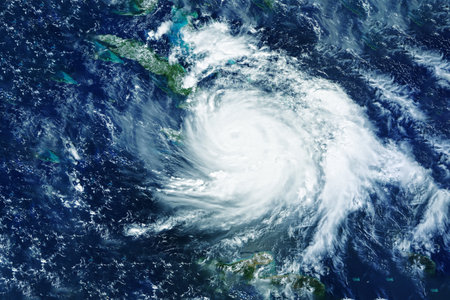 A hurricane from outer space, an atmospheric cyclone. Elements of this image furnishing . high...