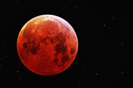 Red moon, on a black background. high quality photoの写真素材