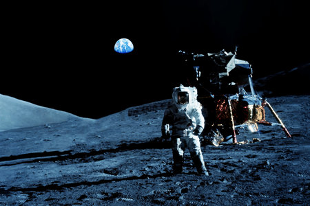 Astronaut on the moon, space exploration.の写真素材