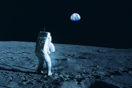 Astronaut on the moon, space exploration.