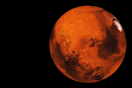 Planet Mars, on a dark background.の写真素材