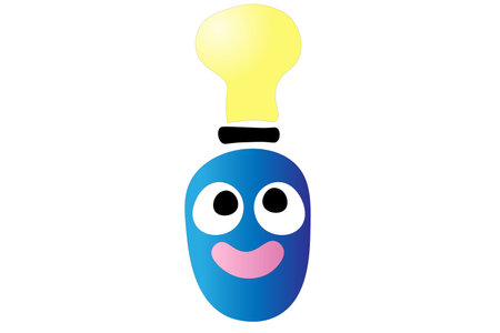 An idea, a light bulb over a smiley, on a white background, a children's drawing. vector illustrationのイラスト素材