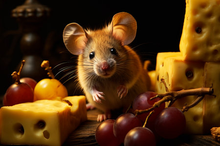 Cute little mouse with cheese. Generative AIの素材