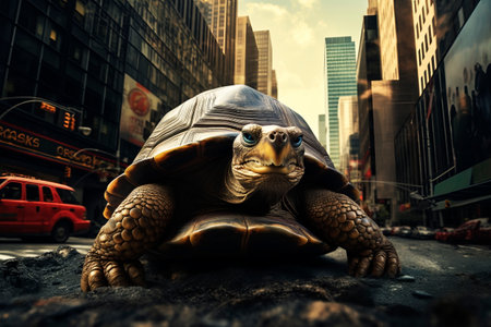 Big turtle on the city streets. Generative AI. high quality illustrationの素材