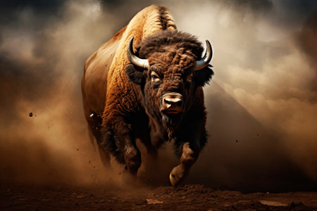 Beautiful bison in the habitat. Generative AI. high quality illustrationの素材