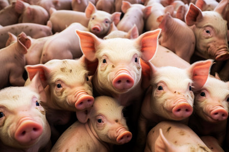 Lots of piglets on the farm. Generative AI. high quality illustrationの素材