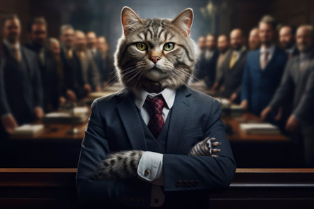 Cat lawyer in court. Generative AI. high quality illustrationの素材