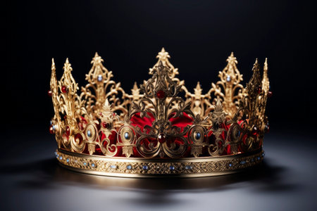 Beautiful royal crown on a dark background. Generative AI. high quality illustrationの素材