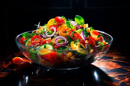 Vegetable salad with different vegetables. Generative AI. high quality illustrationの素材