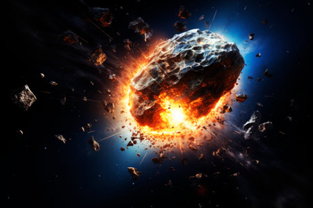 An asteroid falls to Earth. Generative AI. high quality illustrationの素材