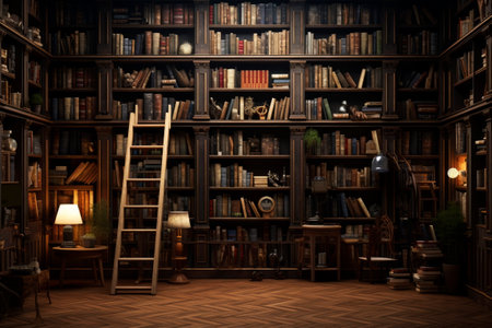 Home, old library. Generative AI. high quality illustrationの素材