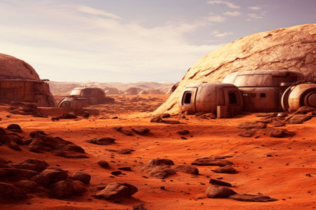 Human habitations on the surface of Mars. Generative AI. high quality illustrationの素材